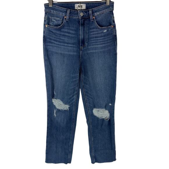 PAIGE HIGH RISE STRAIGHT STELLA CROPPED JEANS IN CEYLON DESTRUCTED NWT SIZE 27‎ - Picture 2 of 16